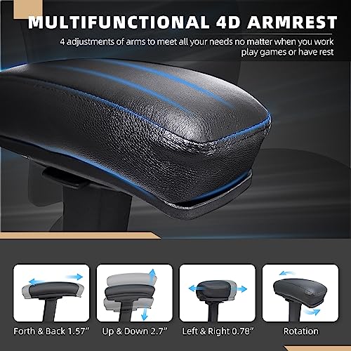 Coolka 500LBS Big and Tall Office Chair with 4D Armrests & Adjustable Backrest, Heavy Duty Office Chair for Heavy People, Memory Foam Seat Filling Springs, Black
