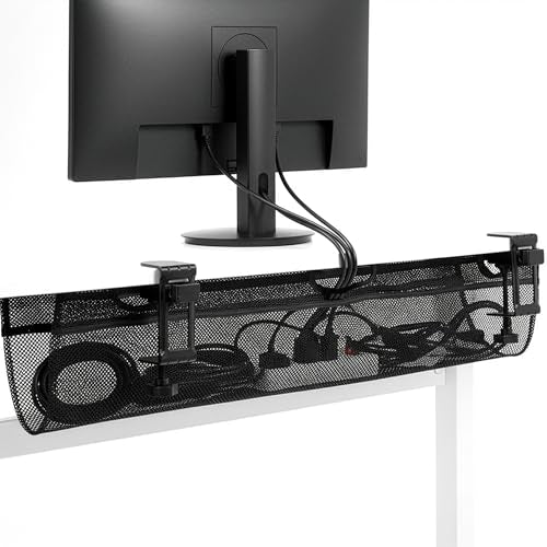 VIVO No Drill Clamp-on 36 inch Mesh Net Under Desk Cable Management Wire Organizer, Adjustable Home Office Standing Desk Cord Storage Sleeve, Black, DESK-AC36MH
