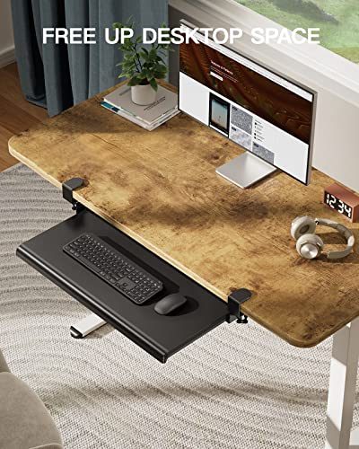 HUANUO Keyboard Tray Under Desk, Ergonomic Large Keyboard Tray with C Clamp, Updated Metal Slide Rail Keyboard Tray Mouse Tray, Pull Out Platform Computer Drawer for Typing, 27.5" W x 12.2" D, Black