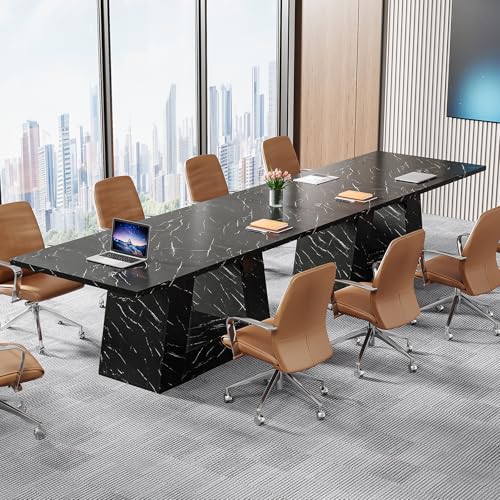 Tribesigns Modern Executive Desk, 63-Inch Large Office Desk Workstation, Simple Style Computer Desk Study Table with Sturdy Base, Wooden Faux Marble Writing Desk for Home Office, Black