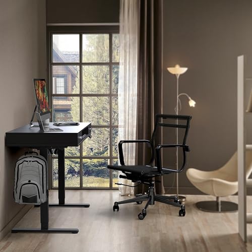 SHW 48-Inch Electric Height Adjustable Desk with Keyboard Tray and 2 Drawers, Black