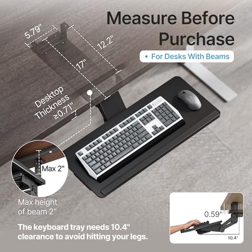PEGZONE Keyboard Tray Under Desk with Storage Drawer, Height Adjustable Keyboard Tray Slide Out Swivel Tilt, Ergonomic Under Desk Mount Keyboard & Mouse Holder for Gaming Home Office, 25x11'', Black