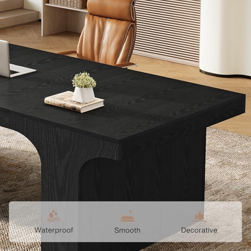 Tribesigns 70.87" Executive Office Desk, Large Workspace Computer Desk, Modern Wooden Writing Table Simple Business Furniture with Arched Design for Home Office, Sturdy Room, Black