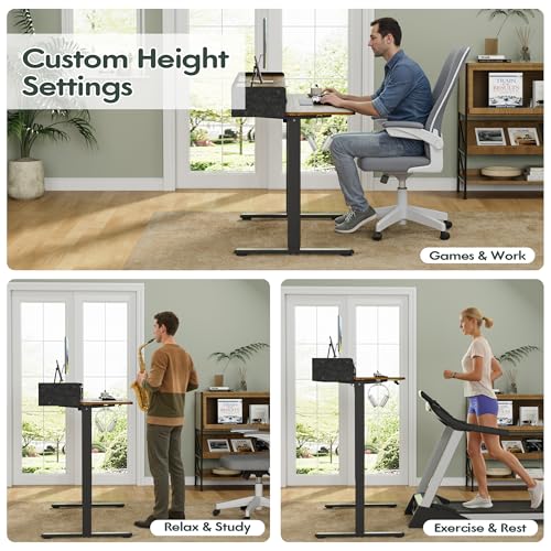 Homall Electric Standing Desk with 2 Drawers, Adjustable Height Computer Desk with Monitor Shelf Sit Stand Table with Splice Board Quick Install for Home Office (Rustic Brown, 48 Inch)