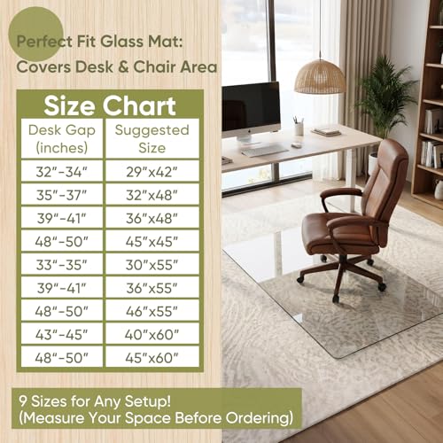 Furnbar Office Chair Mat for Carpet & Hardwood, Upgraded 36" x 48" Dual Use Tempered Glass Chair Mat for Chair and Footrest Under Desk