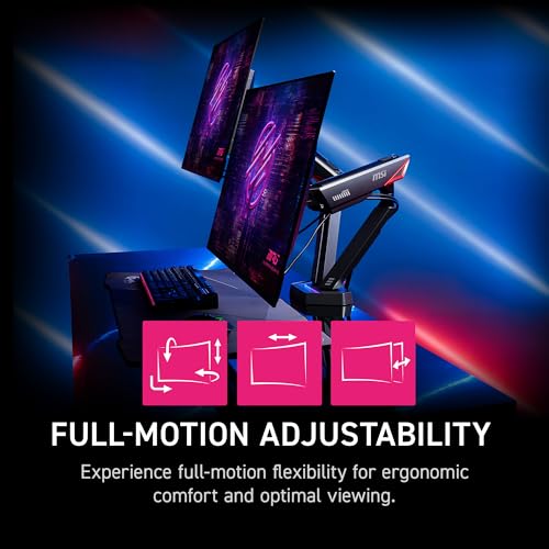 MSI MPG MT161DR - Premium RGB Dual Monitor Stand Arms, 17-38" Support, VESA Compatible, Adjustable Spring Assisted Mount, 35.2 lbs per Screen Capacity, Clamp & Grommet, Quick Release Plate - Black
