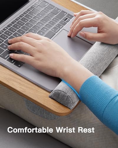 HUANUO Lap Desk - Fits up to 17 inches Laptop Desk, Built in Mouse Pad & Wrist Pad for Notebook, Laptop, Tablet, Lap Stand with Tablet, Pen & Phone Holder, Wood Grain