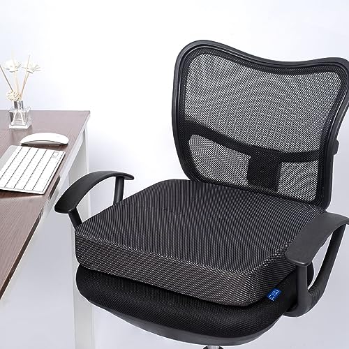 Ifoam Gel Infused Memory Foam Layer Wheelchair Cushion - Seat Cushion for Wheelchair-Office Chair, Kitchen Chair-Pressure Sore and Tailbone Pain Relief-High Dense Polyfoam Base (Black, 18×16×3 inch)