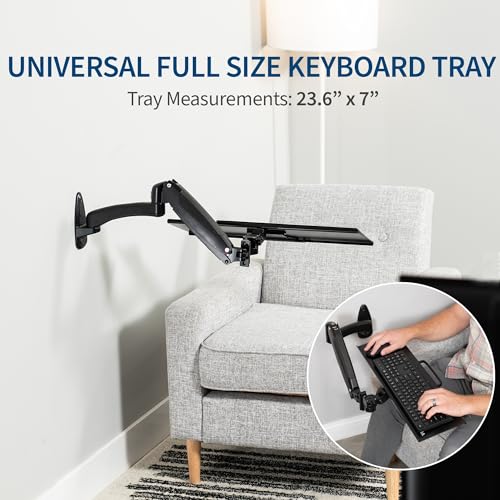 VIVO Sit-Stand 24 Inch Pneumatic Spring Keyboard and Mouse Tray Wall Mount, Counterbalance Height Adjustable Typing Platform, Ergonomic Tilt, Neutral Writing Position, Black, MOUNT-KB35A