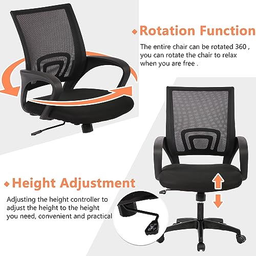 PayLessHere Home Office Chair Desk Computer Chair Adjustable Ergonomic Lumbar Support Armrest Executive with High Density Mesh 360 Degree Swivel Chair for Men Women Adults, Black
