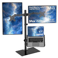 WALI Dual Monitor Stand with Laptop Holder, Height Adjustable Laptop Stand for Desk, Fits up to 27 inch Monitors and 17 inch Laptops, Freestanding Dual Monitor Mount with Glass Base(GMF003LP), Black