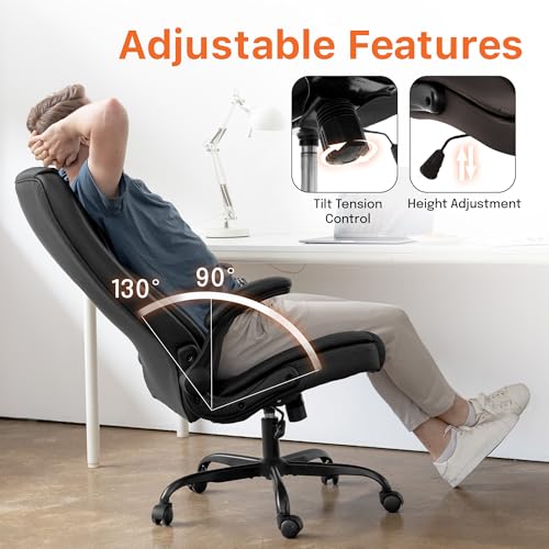 NEO CHAIR Office Desk Gaming Computer Home Chair Ergonomic Executive High Back Support Flip-up Arms Adjustable Height Swivel Rolling Wheels Comfy PU Leather (Black)