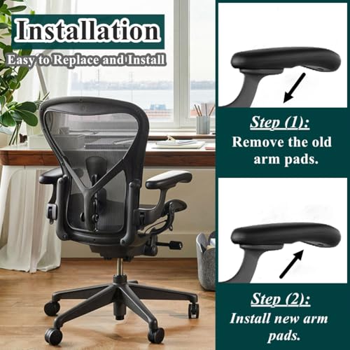 HYEJDRV Chair Armrest Replacement, Arm Pad Caps Replacement for Herman Miller Classic Aeron Chair Graphite Black 1 Pair
