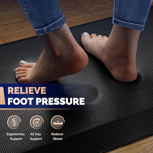 FEATOL Anti Fatigue Mat for Standing, 9/10 Extra Thick Ergonomic Standing Desk Mat, Comfort Memory Foam Standing Mat at Home,Office All Day (20" x 32", Black, 1PC)