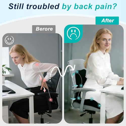 BANKQF Seat Cushion for Office Chair and Car, Lumbar Support Pillow for Office Chair, Memory Foam Ergonomic Seat Cushion for Long Sitting, Back & Tailbone Pain, Sciatica - Black