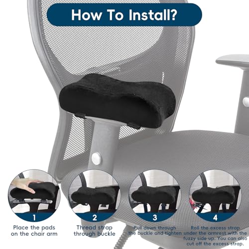 Ergonomic Memory Foam Chair Armrest Pads with Cooling Gel - Non-Slip Elbow Support Cushion for Office/Gaming/Desk Chairs, Washable Cover, Set of 2