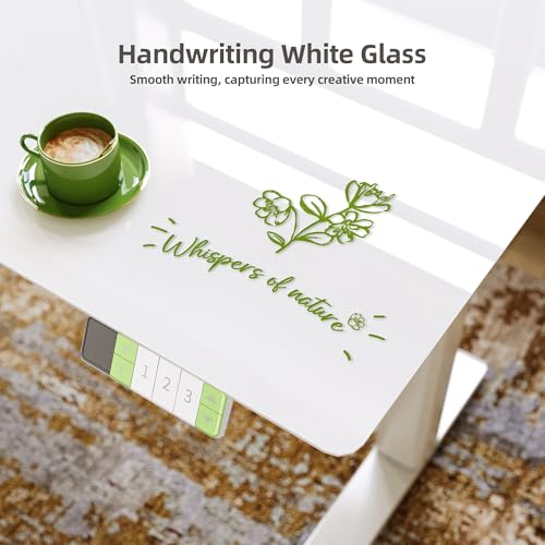 Claiks Glass Standing Desk with Drawers, 48×24 Inch Electric Adjustable Height Stand Up Desk Quick Install Computer Desk, White