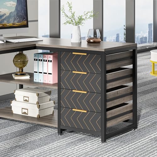 Tribesigns L Shaped Computer Desk with Storage Drawers, 59 inch Corner Desk with Shelves, Reversible L-Shaped Office Desk Writing Table Workstation for Home Office, Grey