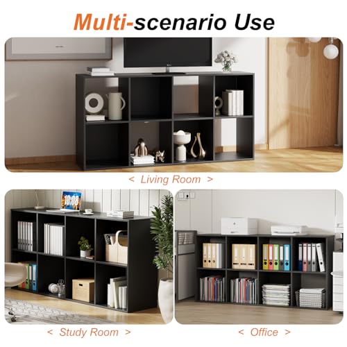 Sweetcrispy 8 Cube Storage Organizer - Open Cube Bookshelf with 4 Removable Back Panels, Display Storage Bookcase for Living Room, Bedroom, Entrance Hall, Home Office，47.7" L×11.6" W×24" H, Black