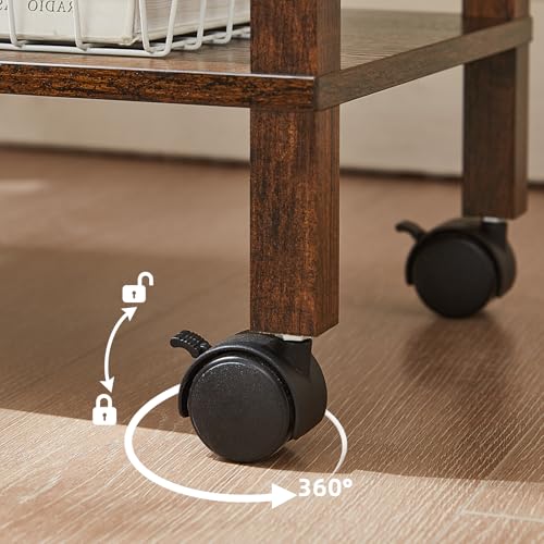 YUFAM 2 Tier Printer Stand with Storage,Under Desk Shelf Printer Table, Rolling Printer Cart for Office,Home,Brown
