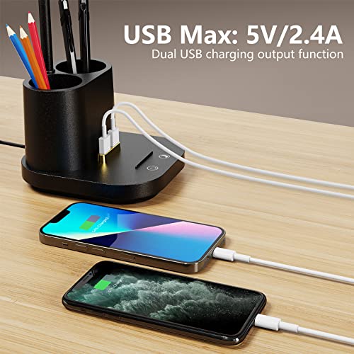 GONDSILY LED Desk Lamp with USB Charging Port Touch Control 3 Color Modes, Stepless Dimming,Eye-Caring LED Table Lamp for Home,Office,Bedroom,Reading,Work,Study,Gooseneck Lamp, 5V, 2.4A