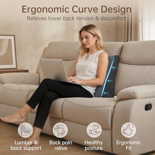 Vekkia Lumbar Support Pillow for Recliner - Couch Back Support Pillow for Lower Back Pain Relief, Lumbar Cushion for Sofa, Accent Chair & Armchair, Recliner Cushions for Elderly, Washable Cover (Gray)