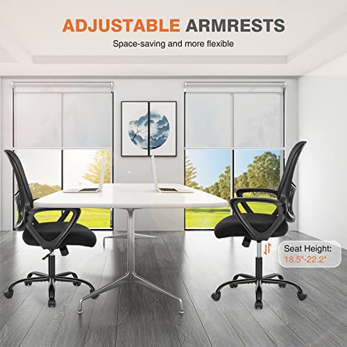 Sweetcrispy Home Office Managerial Executive Chair with Ergonomic Design, Mid-Back Mesh 360° Swivel, Comfortable Lumbar Support, Comfy Arms for Bedroom,Study,Student, Black