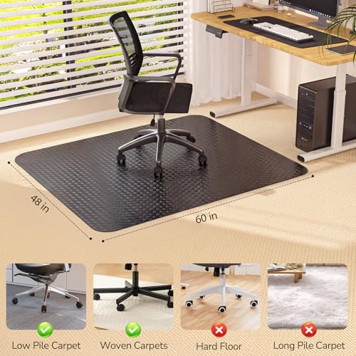 Office Chair Mat for Low Pile Carpet with Lip, 48" x 60" Clear Plastic Heavy Duty Floor Protector, Smooth Glide Desk Chair Mat for Rolling Chairs, Computer Chair Mat for Home Office, Gaming-Black