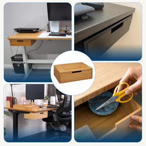UPLIFT DESK Bamboo Under Desk Drawer – Desktop Storage with 17 lb Capacity and Safety Stop Slide, Undermount Drawer and Standing Desk Accessories for Home Office (Bamboo)