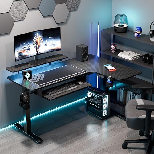 EUREKA ERGONOMIC Standing Desk (61"x43")- L Shaped Desk with Keyboard Tray Adjustable Height Sit Stand Computer Desk Corner Gaming Ergo Desk w Memory Presets, Monitor Stand, LED/USB/Dual Motor, Right