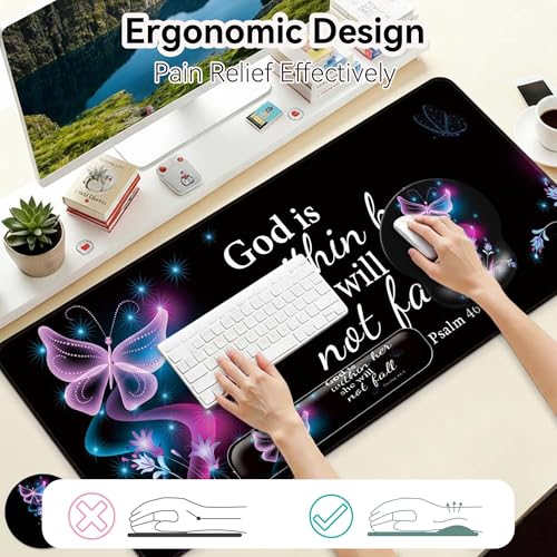 Desk Mat Set + Keyboard and Mouse Pad with Wrist Rest Support,4-in-1 Large Mousepad Computer Mats for Desktop Home & Office-Purple Butterflies