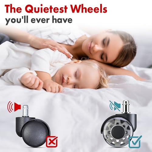 SEDDOX Office Chair Wheels Replacement Set of 5 - Dual 2 Inch Soft Chair Casters for Hardwood Vinyl Tile - Heavy Duty & Safe for All Floors - Universal Fit Most Computer Gaming & Desk Chairs - Grey