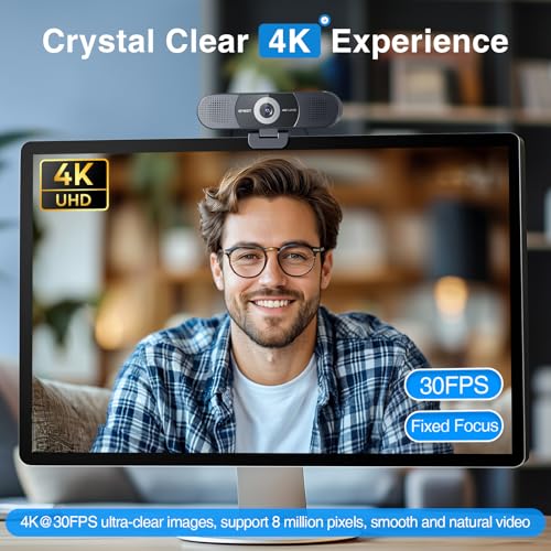 EMEET C980 PRO 3-in-1 4K Webcam with Microphone and Speaker, 60°-98° Wide Angle Webcam w/ 4 Noise Cancel Mics, 2 Speakers, Fixed Focus, Magnetic Privacy Cover, Great for Group and Personal Video Calls