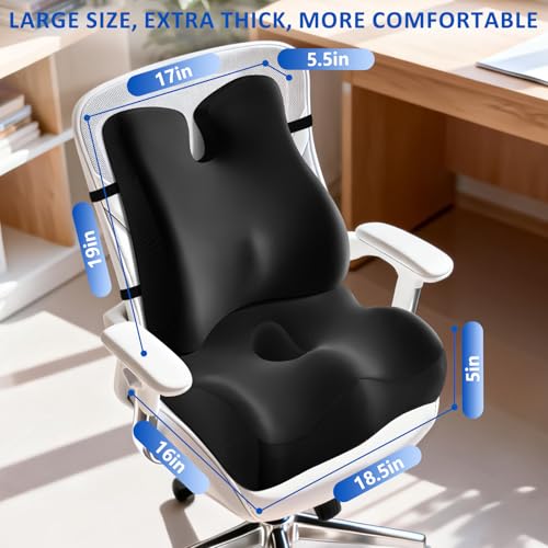 JIPORIER Lumbar Support Pillow for Office Chair,Seat Cushion with Back Support,Office Chair Cushion for Tailbone Pain,Sciatica and Hemorrhoid Relief (Black)