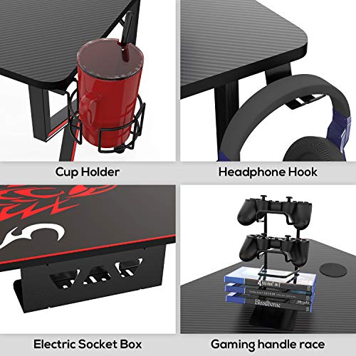 EUREKA ERGONOMIC EE Gaming Desk Office Desk Computer Desk Home Table 47 Inch Desk with Mouse Pad Headset Hook Cup Holder Controller Stand, Black