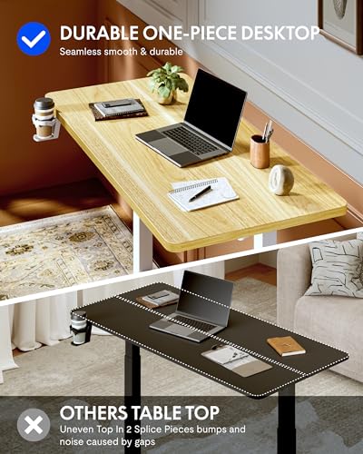 FLEXISPOT H7 Plus Gas Spring Adjustable Standing Desk, Mobile Rolling Sit-Stand Workstation with Wheel, Cordless Stand Up Desk for Small Room & Home Office 32" One-Piece Desktop Maple,height 27.6"–45"