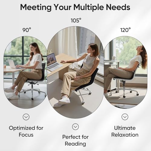 OTDMEL Armless Ribbed Office Desk Chair with Top Grain Leather, Mid Back Ergonomic Swivel Room Chair, Adjustable Height 5-Star Base, Black