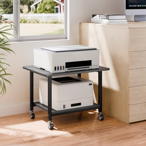 niffgaff Printer Stand with Lockable Wheels, 2-Tier Rolling Printer Cart with Storage Shelf, Compact Wood & Metal Printer Table for Home Office, Black, 20.1'' ×15.4'' ×14.6''