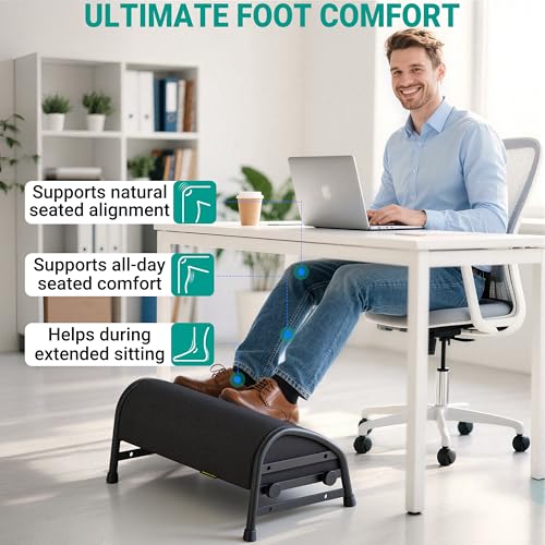 YEASHEIN Adjustable Foot Rest for Under Desk at Work, Ergonomic Foot Stools with 7 Positions, Elevated Cushion Under Desk Footrest with Metal Frame, Leg Rest Used for Home, Car, PC Gaming Accessories