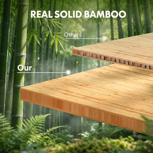 FLEXISPOT Solid Bamboo Standing Desk, 55" x 28" Real Bamboo Desktop with Natural Grain, Durable & Sustainable Workstation for Home Office and Multi-Monitor Setups (White Frame)