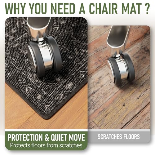 Office Chair Mat for Hardwood Floor, 36"x48" Desk Chair Mat for Home Office, Non-Slip Under Desk Mat for Rolling Chair,Washable Chair Rugs for Gaming Chairs-Black