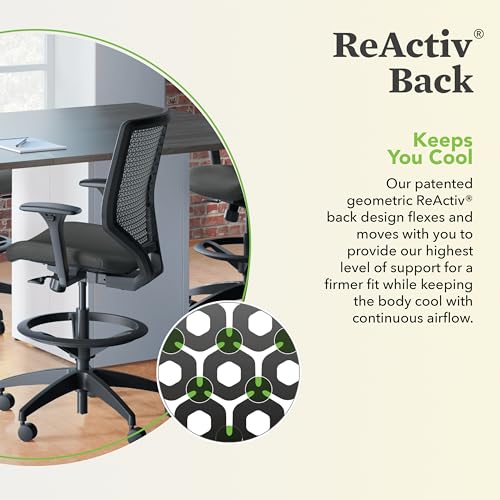 HON Solve Standing Desk Chair with Breathable ReActiv Mesh Back, Adjustable Lumbar Support and Footring, Ergonomic Task Stool with Height Adjustable Arms for Sit‑Stand Workstations, Black