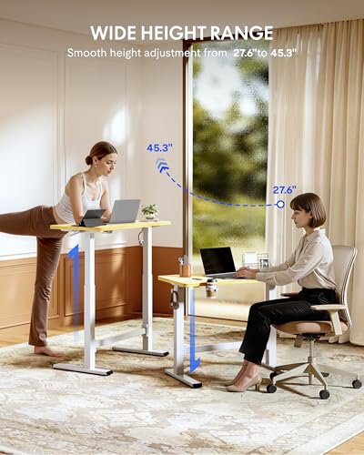 FLEXISPOT H7 Plus Gas Spring Adjustable Standing Desk, Mobile Rolling Sit-Stand Workstation with Wheel, Cordless Stand Up Desk for Small Room & Home Office 32" One-Piece Desktop Maple,height 27.6"–45"