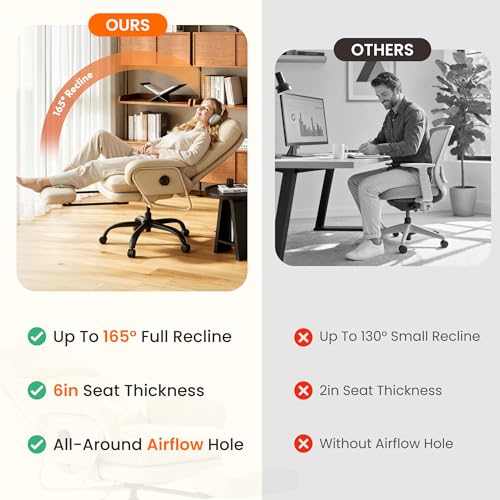 FLEXISPOT Multi-Task Ergonomic Office Chair with Footrest Computer Desk Chairs Indoor Lounge Chair with 90-165° 4-Level Reclining, Chairs for Working Relaxing Sleeping, PU Leather+Iron Base, White