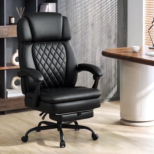 Zonelucky Executive High Back Home Office Chair with Foot Rest & Adjustable Headrest for Lower Back Pain Relief, Comfy Ergonomic Computer Desk Chair 400lb, Padded PU Leather Chair, Pocket Spring seat
