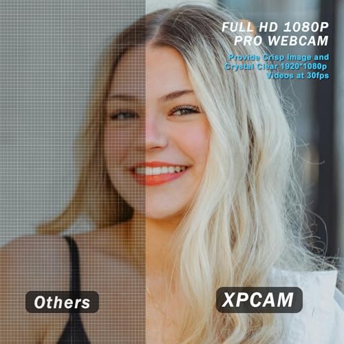 XPCAM Full HD 1080P Webcam with Microphone and Tripod, Pro Streaming Computer Camera with Privacy Cover, Widescreen USB Web Camera for Desktop PC Laptop Mac