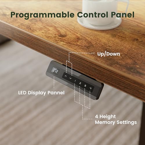 CubiCubi 55 x 28 Large Standing Desk, Height Adjustable Electric Computer Desk, 28" Deep Desktop, Sit Stand up Home Office Workstations with 4 Preset Heights, Rustic Brown