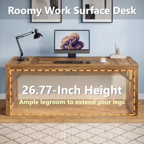 Tribesigns 63" L Shaped Executive Desk & 39" File Cabinet Set, Corner Computer Desk with Ample Storage, Large Industrial Retro Office Desk with Drawers & Shelves, for Home & Business, Rustic Brown