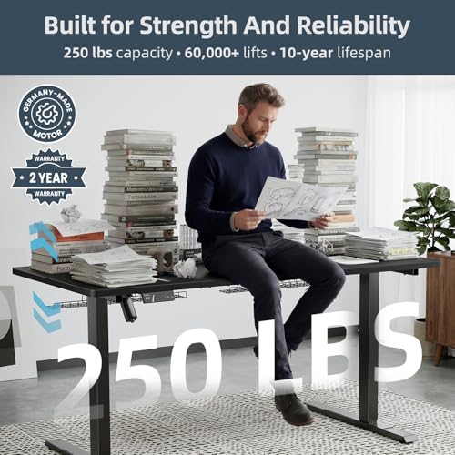 Electric Standing Desk Adjustable - 60 x 30 Inch Sit Stand Desk with Flip-Top Cable Management,Mouse Pad,Clamp Power Strip,Dual-Beam Frame,3 Memory Preset Height Adjustable for Home Office
