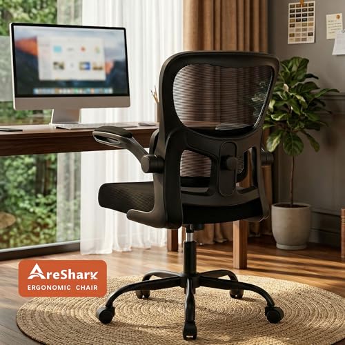AreShark Office Chair Ergonomic Desk Chairs with Adjustable Lumbar Support, High Back Breathable Mesh Chair with Wheels& Flip-up Armrests,Rolling Swivel Comfy Task Computer Chair for Home Work Gaming